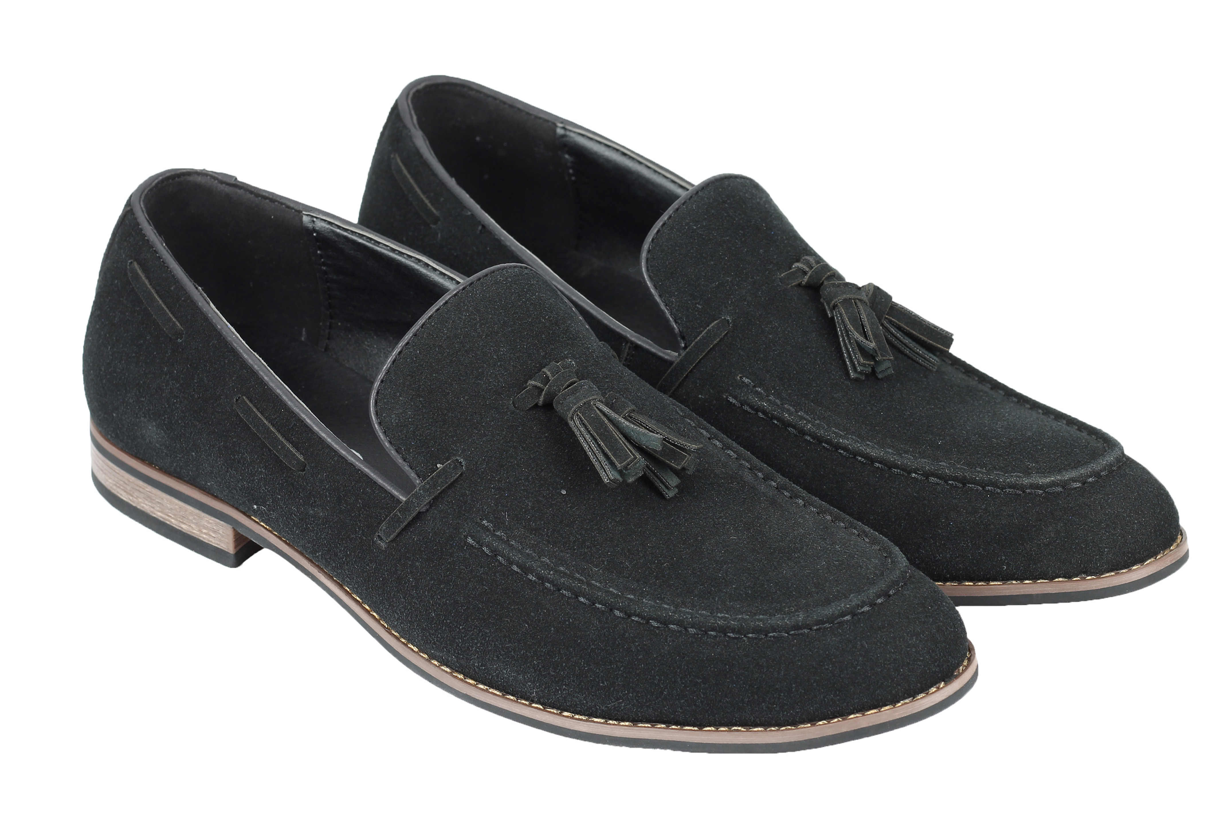 Mens Suede Leather Line Tassel Loafers Vintage Smart Retro Slip on